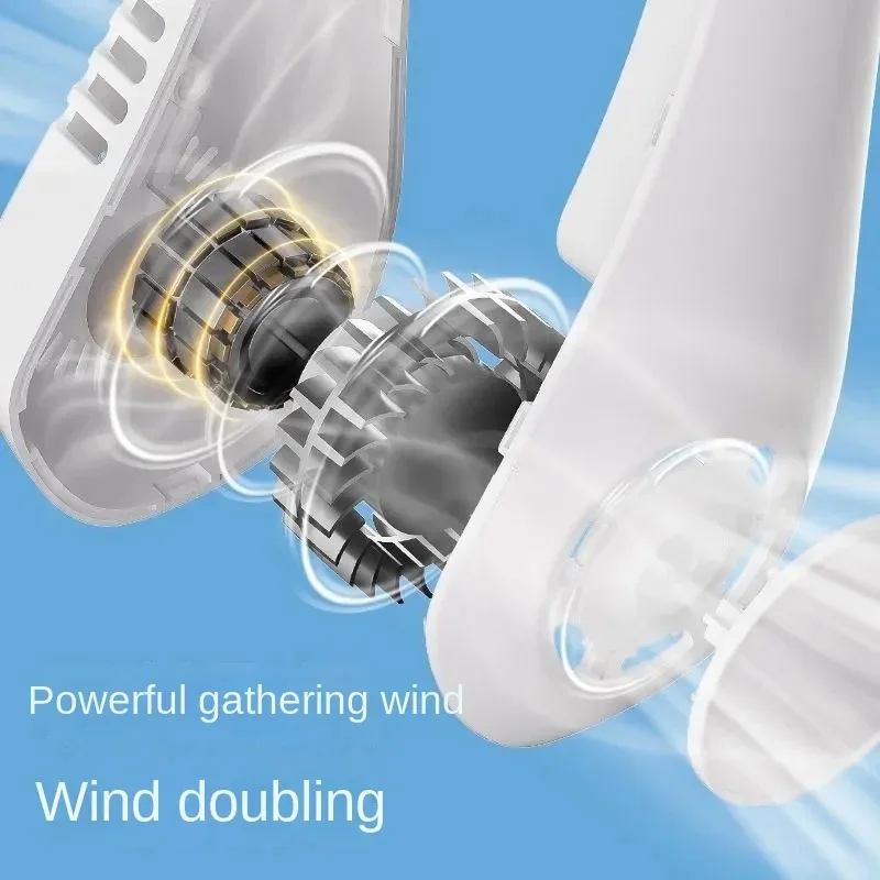 Kipas leher listrik Mini portabel, kipas olahraga musim panas 3 kecepatan, pendingin udara isi ulang daya dengan leher gantung Tanpa Pisau 1200mAh