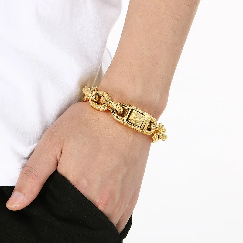 KALEN Vintage Stainless Steel Chunky Link Bracelet‘s for Men 16mm Wide Large Chain Party Jewelry Personalized Gift Alien Stage