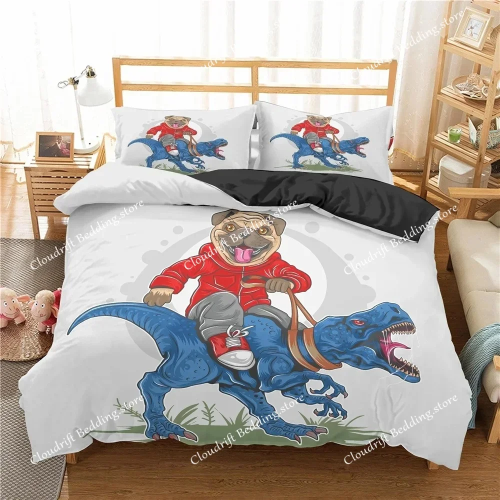 Cute Animal Bedding Set Cartoon Pug Dog Duvet Cover Sets Kids Comforter Cover Queen King Twin Single Size Polyester Quilt Cover