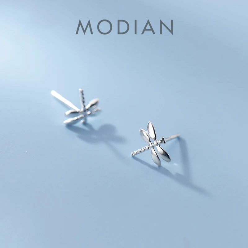 

Modian натуральная 925 стерлингового серебра Свежий маленький простой Стрекоза серьги со шпилькой для девочек и малышей мелкую Стерлинговое Серебряные ювелирные изделия