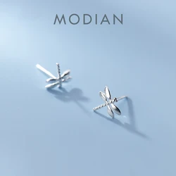 Modian Genuine 925 Sterling Silver Fresh Small Simple Dragonfly Stud Earrings for Girls And Kids Fine Sterling Silver Jewelry