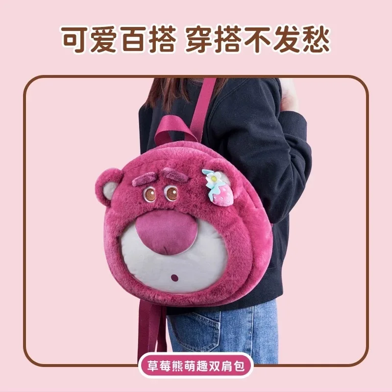 Oficjalnie Licencjonowany Pluszowy Plecak Lotso Truskawkowy Miś Ita Plecak z Przezroczystym Okienkiem, Miękki Plecak dla Kobiet, Dziewcząt i Dzieci