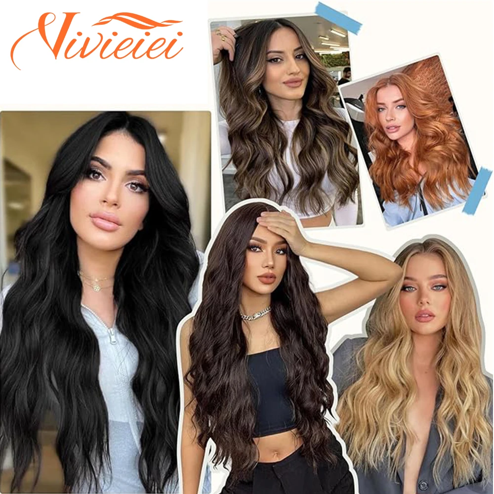 20 inch Clip In Hair Extension Women\'s False Wavy Hairpiece  140g 6pc/set Synthetic Curly Full Hair Set Heat Resistant VIVIEIEI