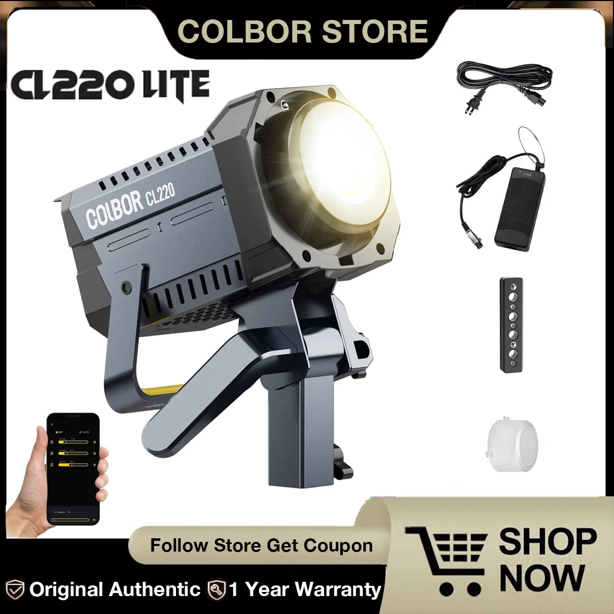 

COLBOR CL220 LITE 200W LED Video Light 2700-6500K Bi-Color CRI97+ COB Studio Light for Film Live Video Studio Photography