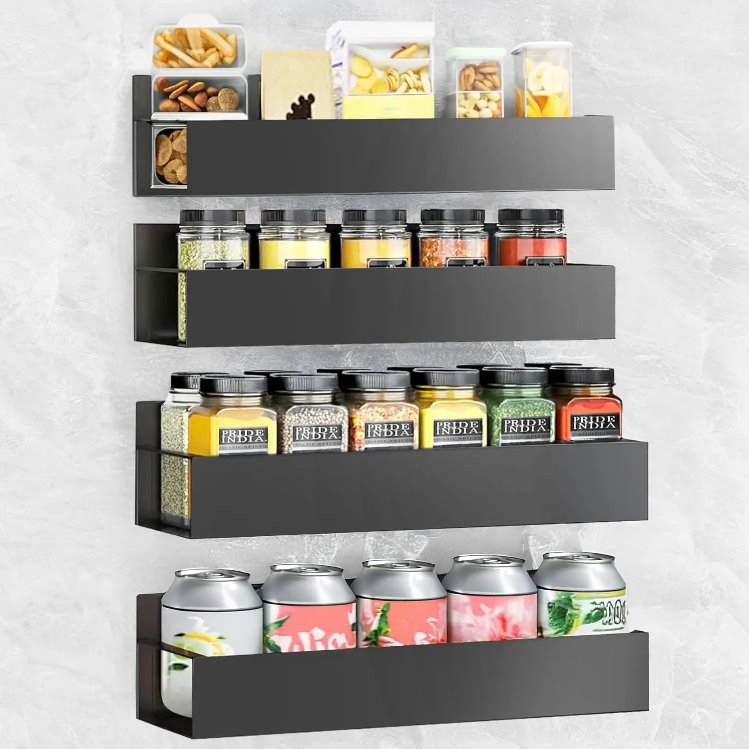 

Spice Rack Wall Mount: 4 Packs Oversize Pantry Organization And Storage Rack Without Drilling - 11.8 Inch Black Large A