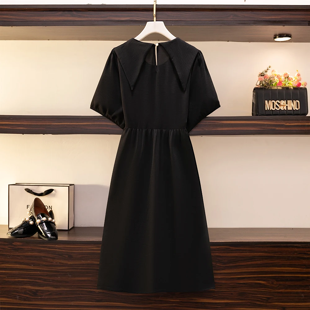 Plus size women\'s summer casual dress Black pink polyester fabric loose comfortable skirt mid-length party dress 2024