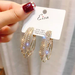 Fashion Rhinestone Round Earrings Feminine Temperament Personalized Earrings Fashion Multi-layer Earrings Wedding Gifts Jewelry