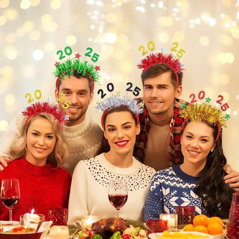 Sequin 2025 Happy New Year Headband Letter Crown Hair Hoop Christmas Headpiece Plastic Christmas Supplies