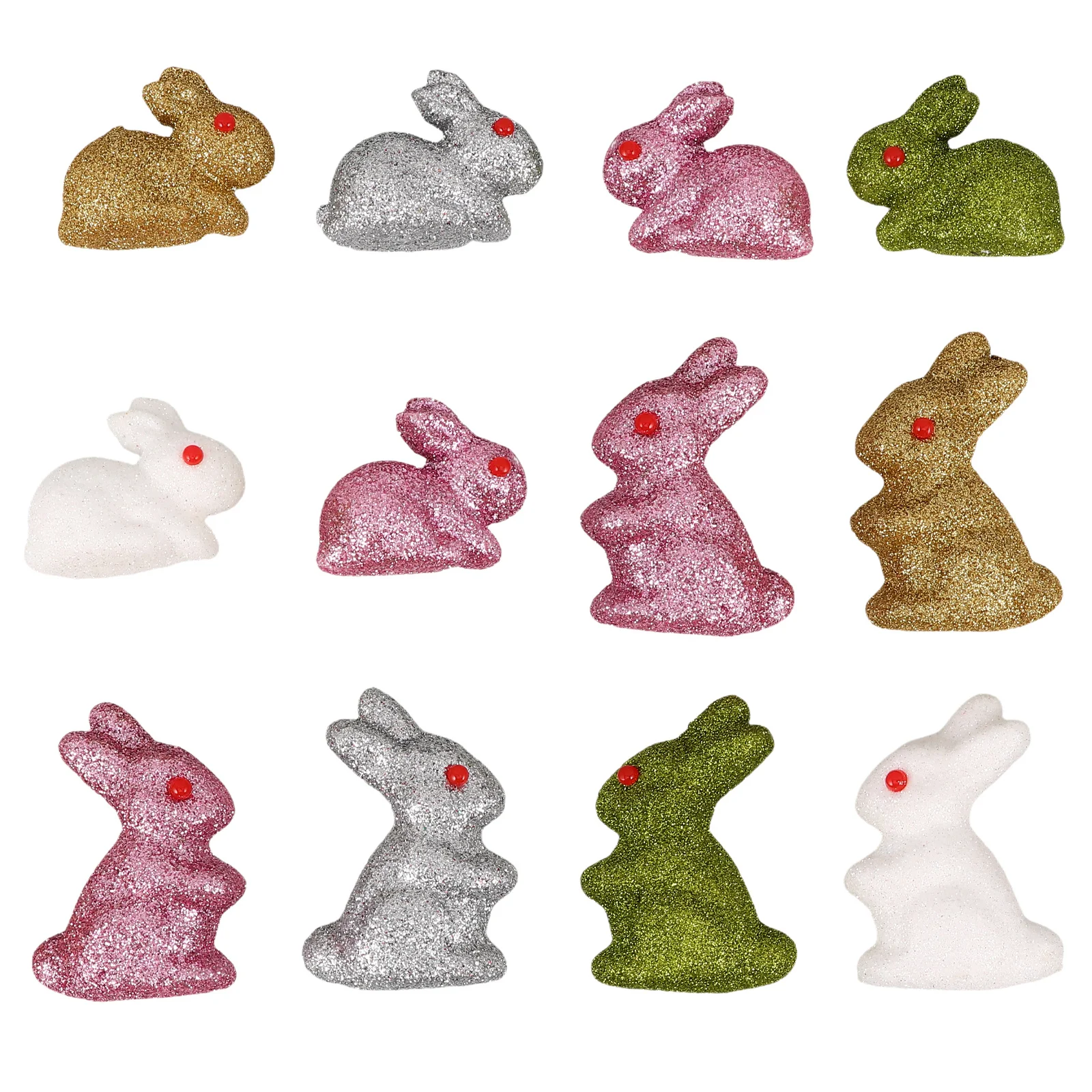 

12Pcs Easter Rabbit Glitter Miniatures Tabletop Party Decorations Bunny Centerpiece Spring Home Kitchen Easter