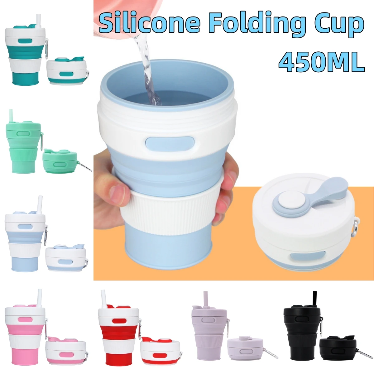 450ml Reusable Silicone Folding Cup Portable Telescopic Coffee Cups Outdoor Camping Travel Hiking Collapsible Cup Drinkware