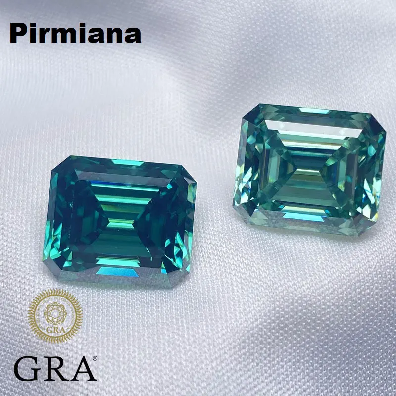 Pirmiana Original Green Color Moissanite Loose Stone  GRA Repoted Emerlad Cut Gemstone for Diy  Jewery Making