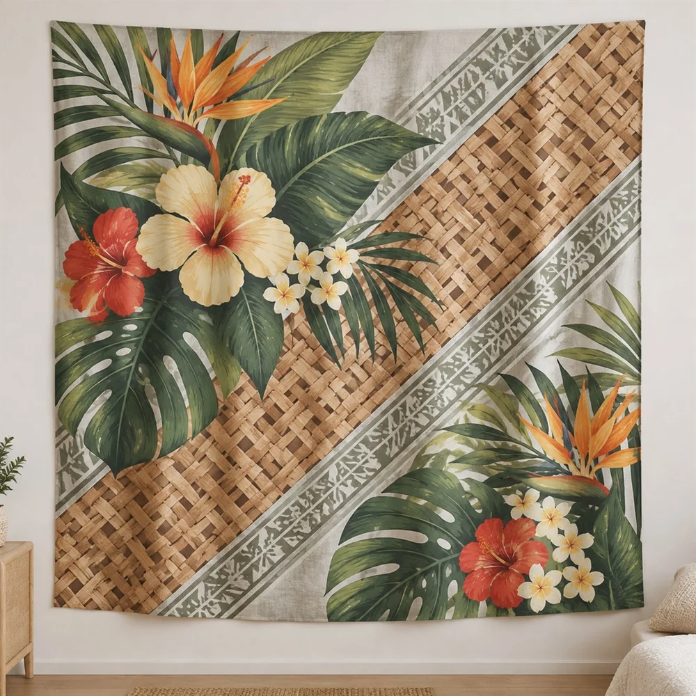 VIKAMA Rattan Weave Pattern Diagonal Flow Tapestry Wall Hanging, Tropical Wall Decor Tapestries for Bathroom Bedroom Living Room