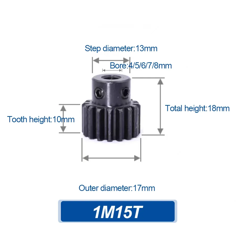 

1M15T 1PCS 45# Steel Spur Gear 1M 15 Teeth Pinion Metal Mod 1 Motor Convex Circular