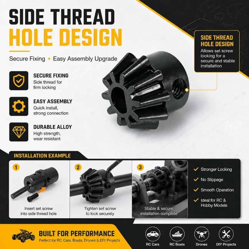 Rust Resistant Black Steel Motor Pinion Gear Hardened Teeth Hobby RC Truck Boat Spare Parts