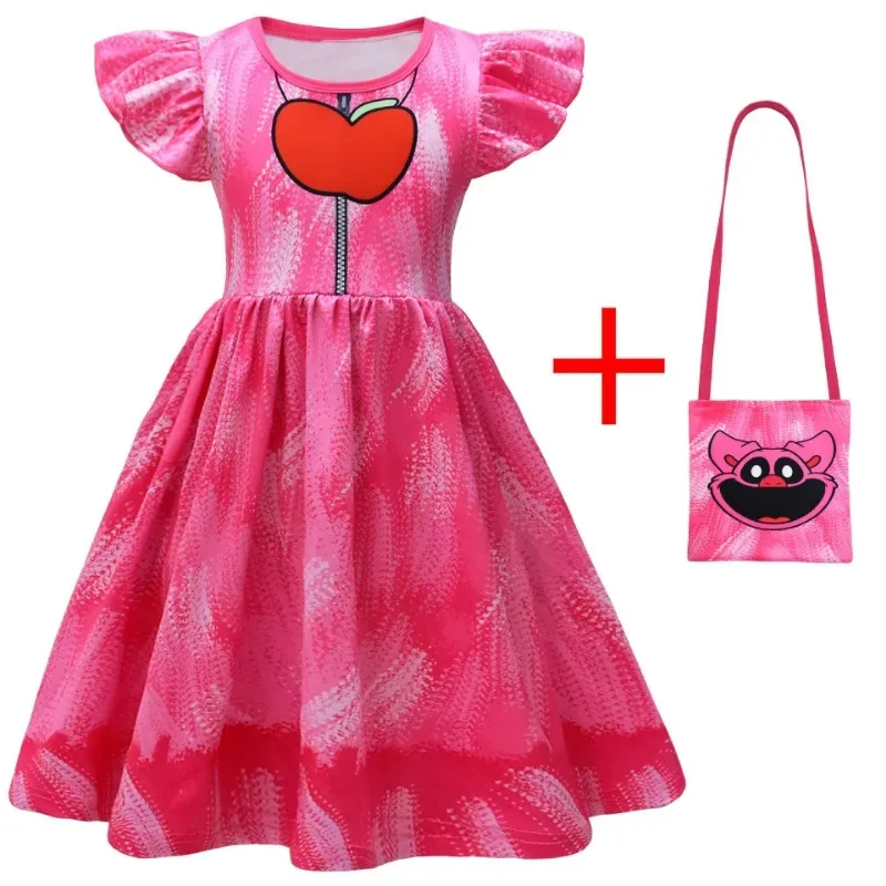 Kids Cartoon Smiling Critters Baby Girl Dresses Kids Catnap Dogday Clothes Cosplay Costume Children Fly Sleeve Casual Dress Bag