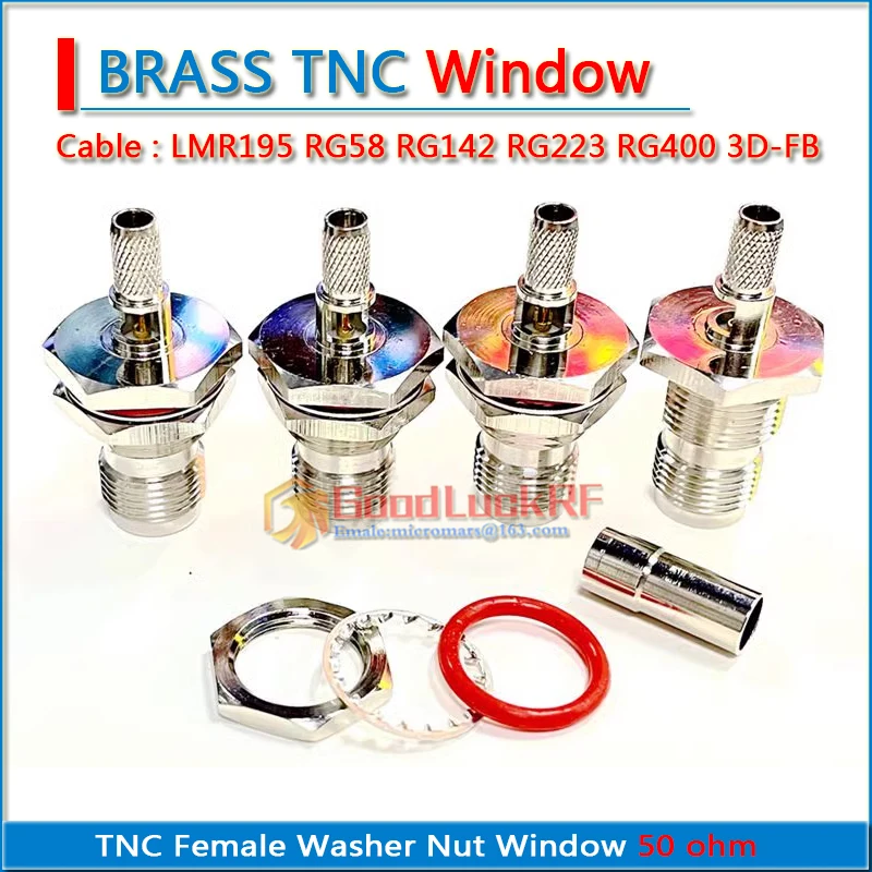 L12 TNC Female O-ring Bulkhead Panel Washer Nut Crimp LMR195 RG58 RG142 RG223 RG400 3D-FB Cable Window Brass RF Coax Adapter