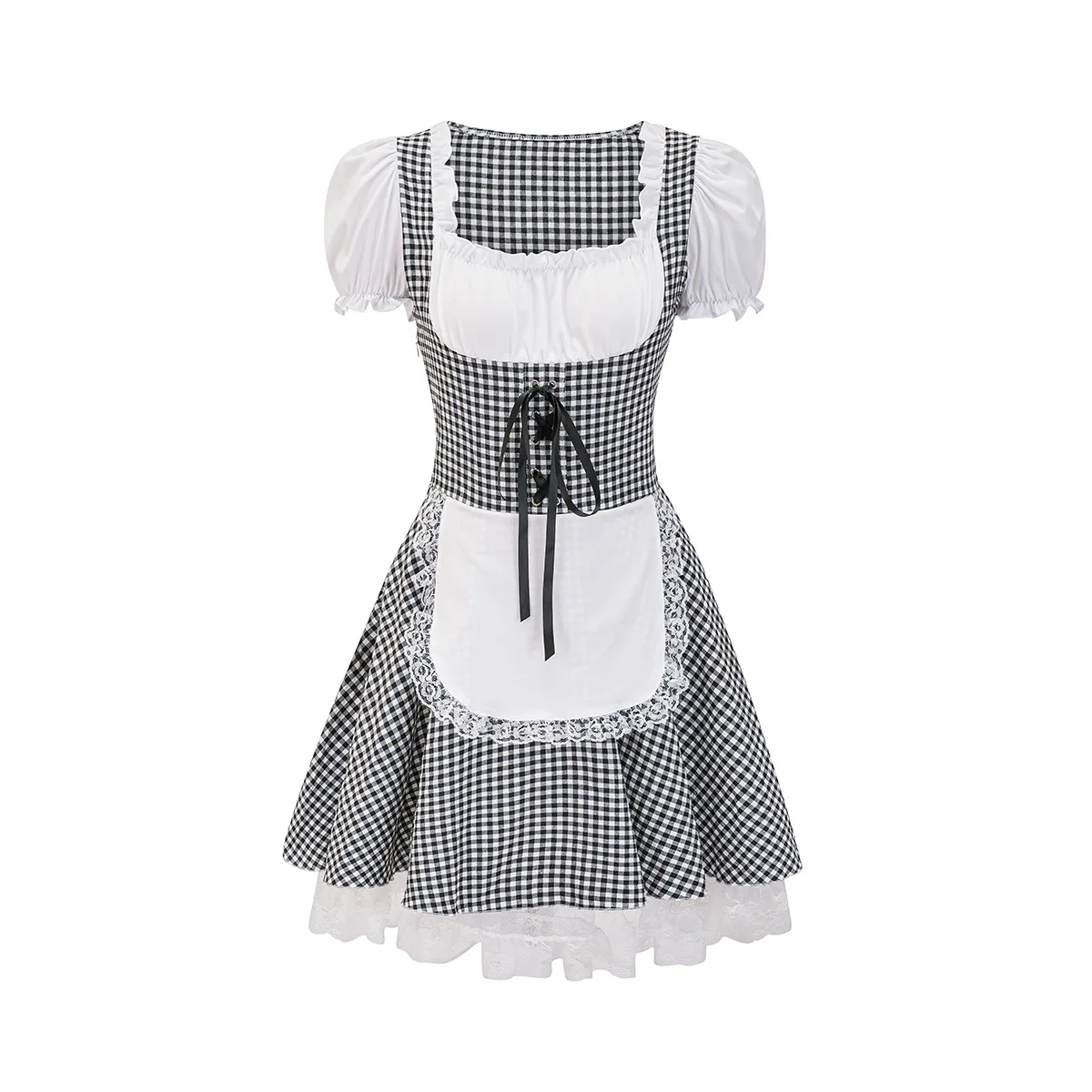 Halloween Carnaval Feestmeid Dirndl Cosplay Kostuum Duitsland Beieren Oktoberfest Traditioneel Bier Meisje Wench Geruite Verkleedkleding