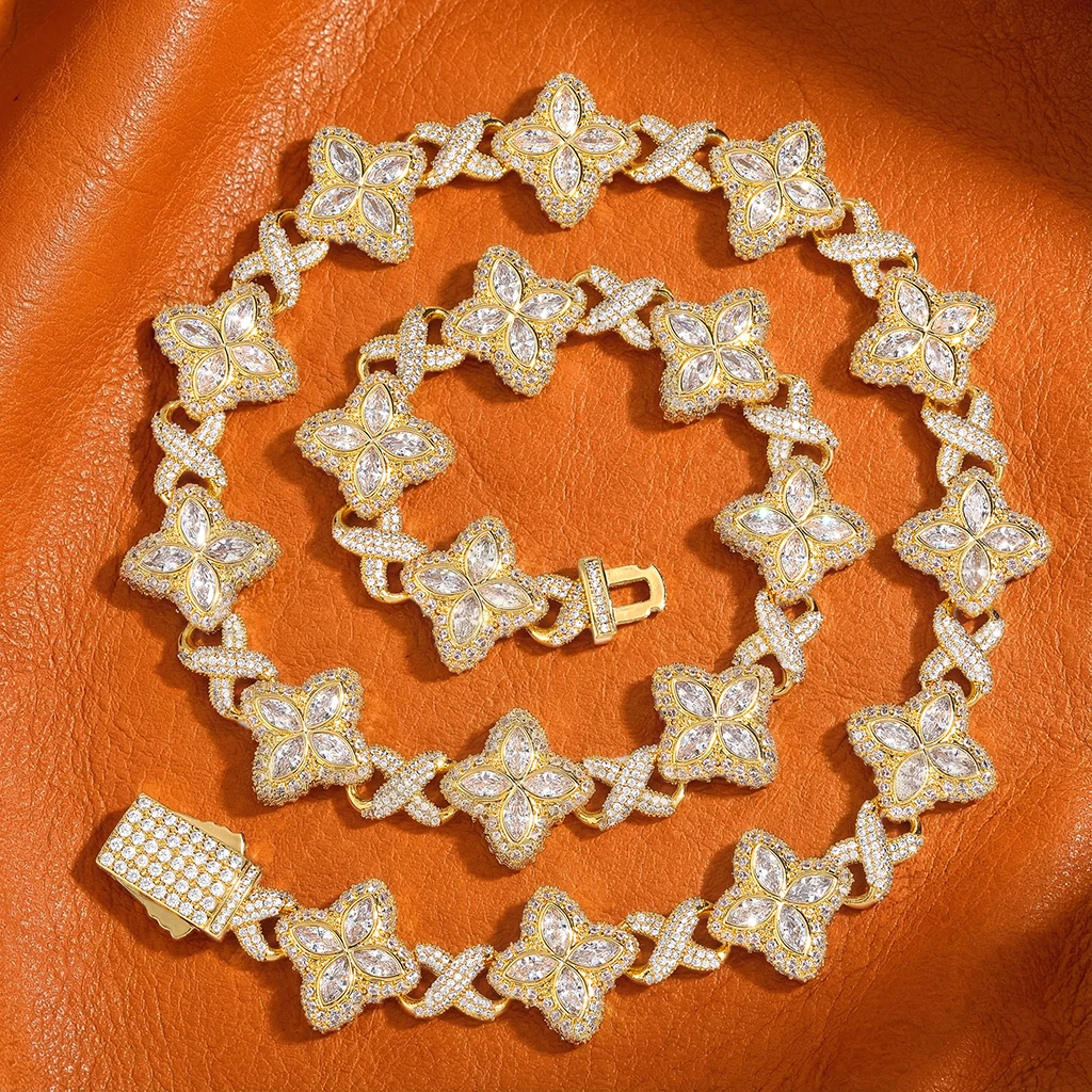 

Colourful Flower Inifinity Necklace Cuban Chain Micro 5A+ Cubic Zirconia Fashion Link Cross Luxury Hiphop Jewelry Gift For Women