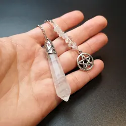 Natural Gem Stone Crystals Pendulum for Divination Dowsing White Clear Quartz Pendant Star of David Hexagram Chain Pendulo X190