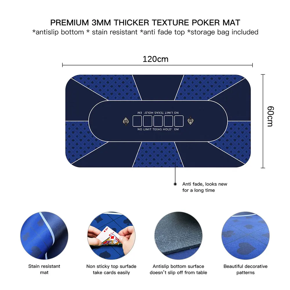 120*60cm Poker Mat Texas Hold'em Tablecloth in 2024 Is A Rubber Mat with Exquisite Patterns for Playing Poker Cards