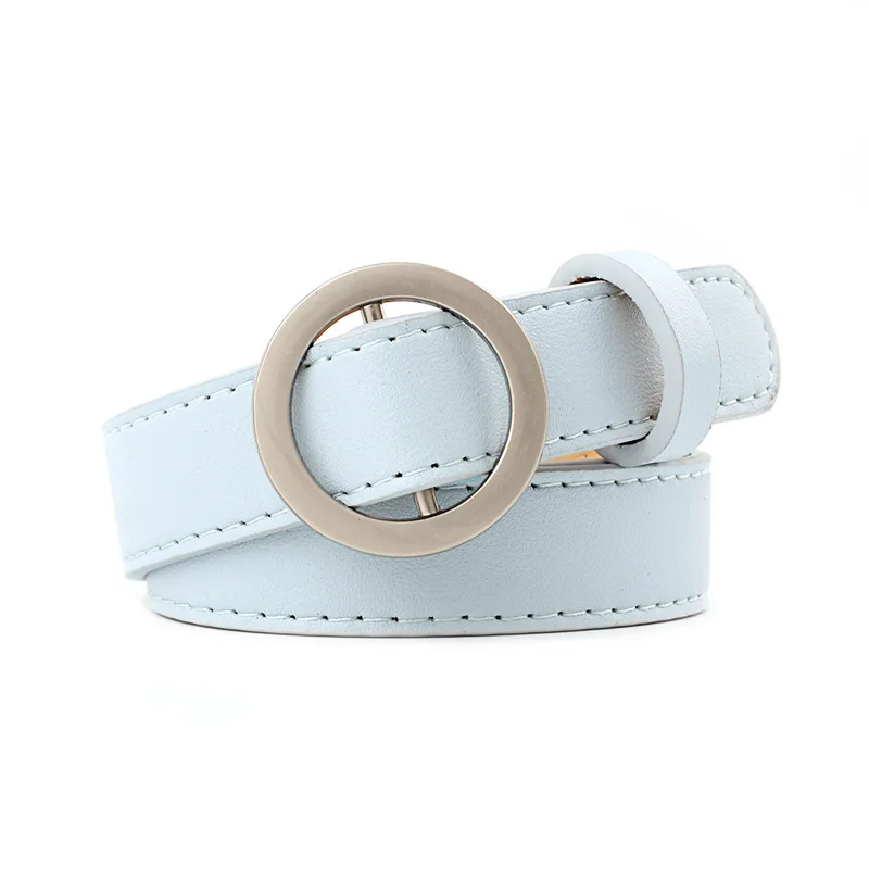 Women Simple Jeans Belt 2022 Casual Fashion PU Leather Round Buckle No-hole Decorative Students Waist Belts