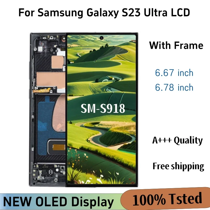 Frontal S23 Ultra Super OLED Display For Samsung Galaxy S23 Ultra LCD Touch Screen Digitizer S918 S918B S918U Replacement