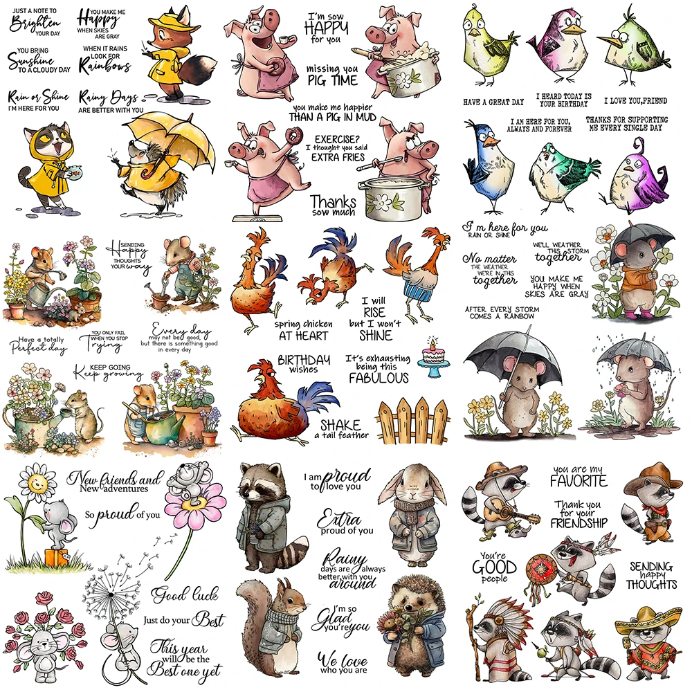 Ensemble de tampons transparents et matrices de découpe pour scrapbooking, cartes en papier, dessin animé animal, timbres exécutifs, temps de oversouris mignon, oiseaux drôles, 2024