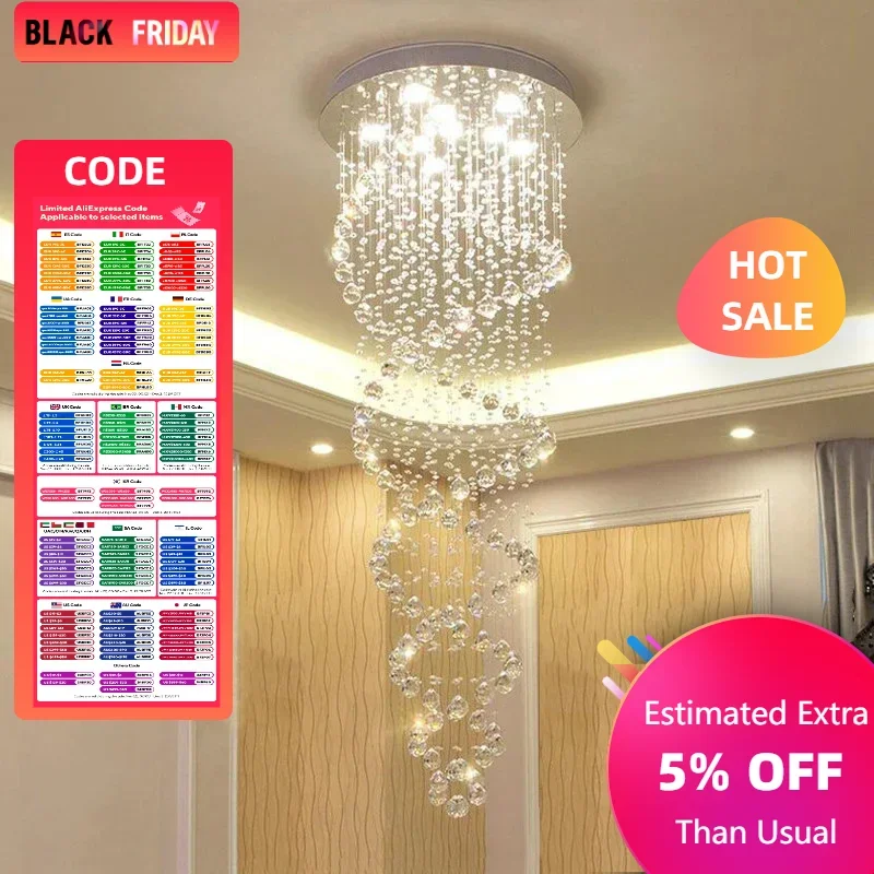 Modern LED Double Spiral Crystal Chandelier Lighting for Foyer Stair Staircase Bedroom Hotel HallCeiling Hanging Suspension Lamp