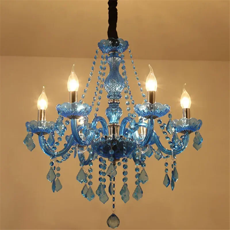 ELZRA European Crystal Pendent Lamp Blue Candle Lamp Luxury Art Living Room Restaurant BedroomVilla Hotel KTV Chandelier