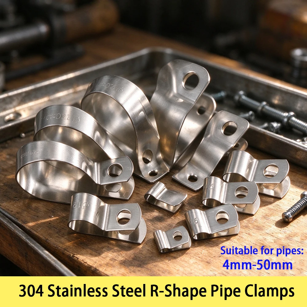 2-100Pcs R-Shape Pipe Clamps 304 Stainless Steel Two Hole Tube Clip,Cable/Conduit Fixation Water Oil Pipe Clamp Bracket Hardware