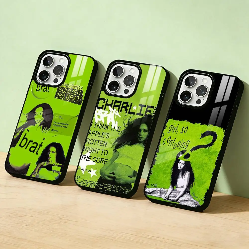 

AAA Singer C-Charli XCX BRAT Phone Case Color Silver Shell For IPhone 17 16 15 14 13 12 11 Pro Max Plus