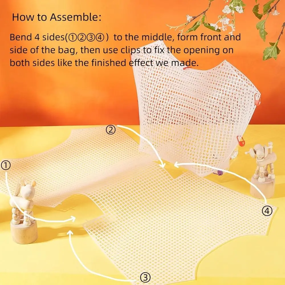 Bricolage artisanat sac en plastique grille de maille Durable sac en toile blanche feuilles sac tapis