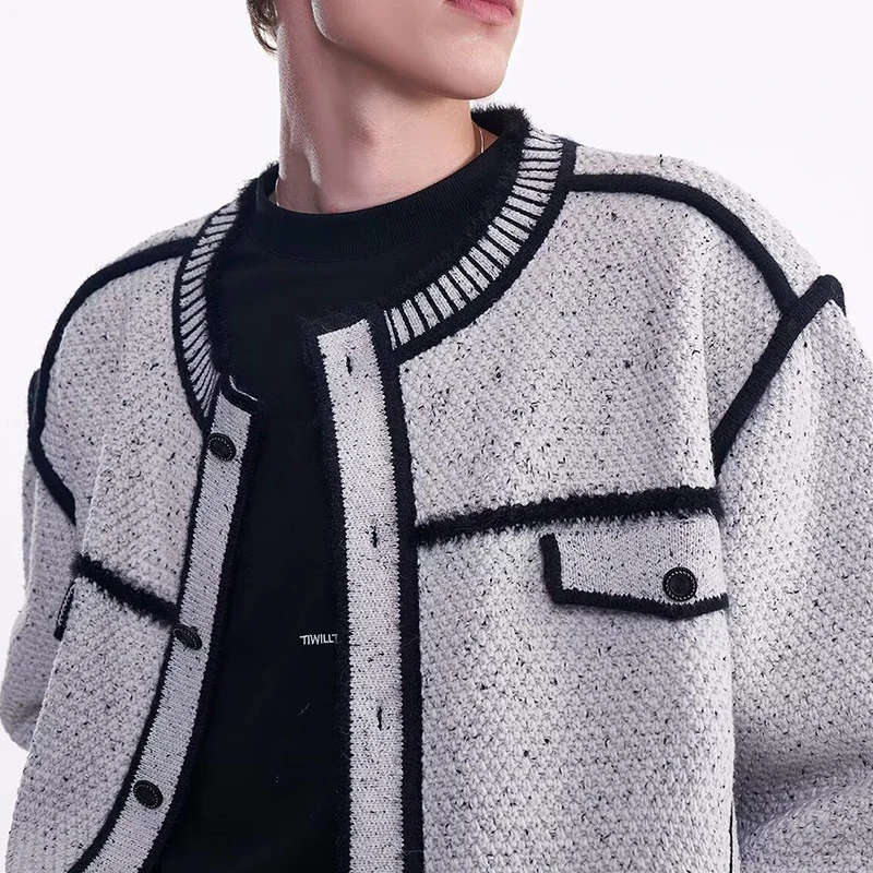 Autumn Winter Fashionable Men's Sweatercoats Vintage Buttoned Striped Crochet Sweater Cardigans Men Trendy Knitting Jacket Coats