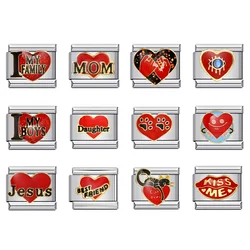 Trendy Family Fashions Red Love Y2K Cute Cat Heart Charms Italian Links Fit 9mm Stainless Steel Bracelet Making Jewelry DIY Gift