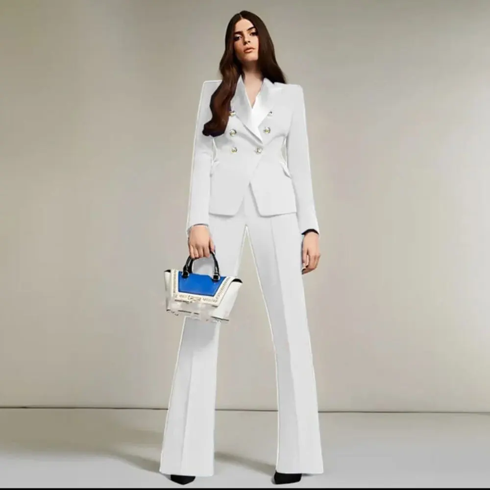 

Customized Women's Suit Flared Pants Design Double Breasted Party Wear Blazer Trouser Business Costume Homme 2 Pieces