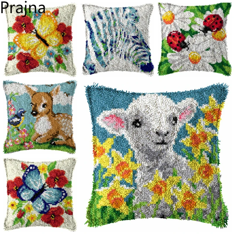 

Flower Animal Butterfly Series Segment Embroidery Pillow Grass Coarse Wool Cross Stitch 3D Latch Hook Pillow Embroidery Kit DIY