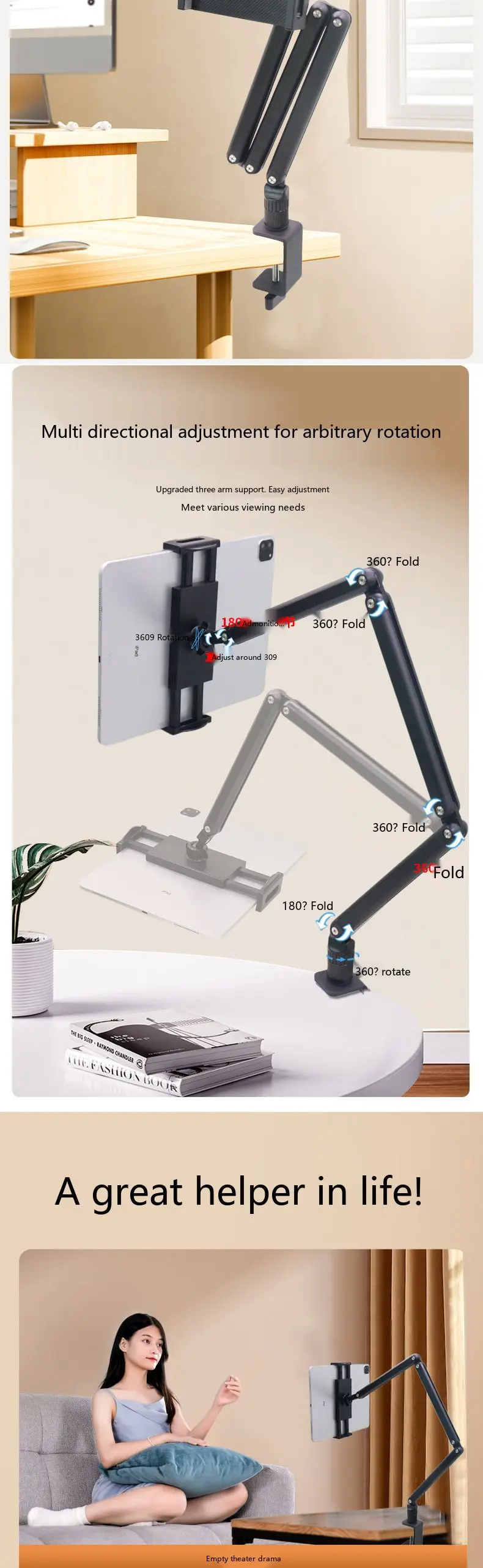 Dreifach-Arm-Monitorständer, robuste Tischhalterung für 17,3-Zoll-Portables-Display-Tablet aus Legierung – Detail 8