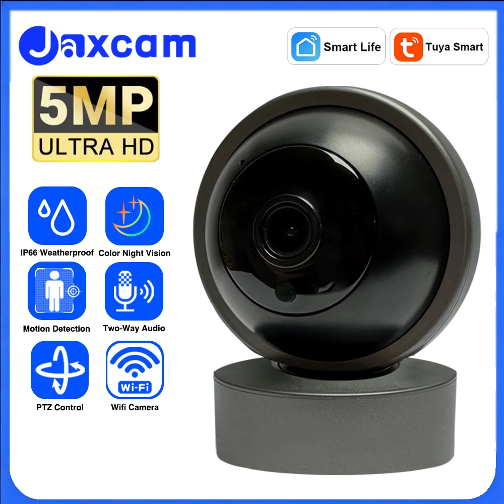 

Камера Jaxcam 5 МП Wi-Fi Tuya Smart Life Мониторинг через инфракрасный мобильный телефон с ночным видением 360 ° Камера слежения PTZ наблюдения