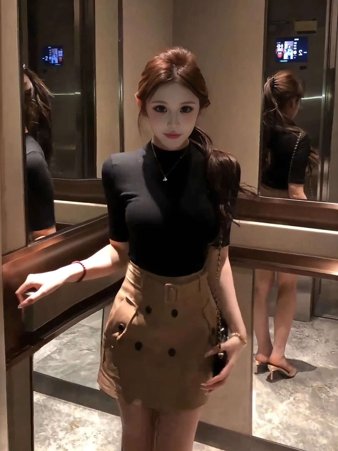 

Korean Style High Waist Short Sleeve Workwear Skirt Slimming Two Piece Set for Women Black Summer New Arrival Fashion Set