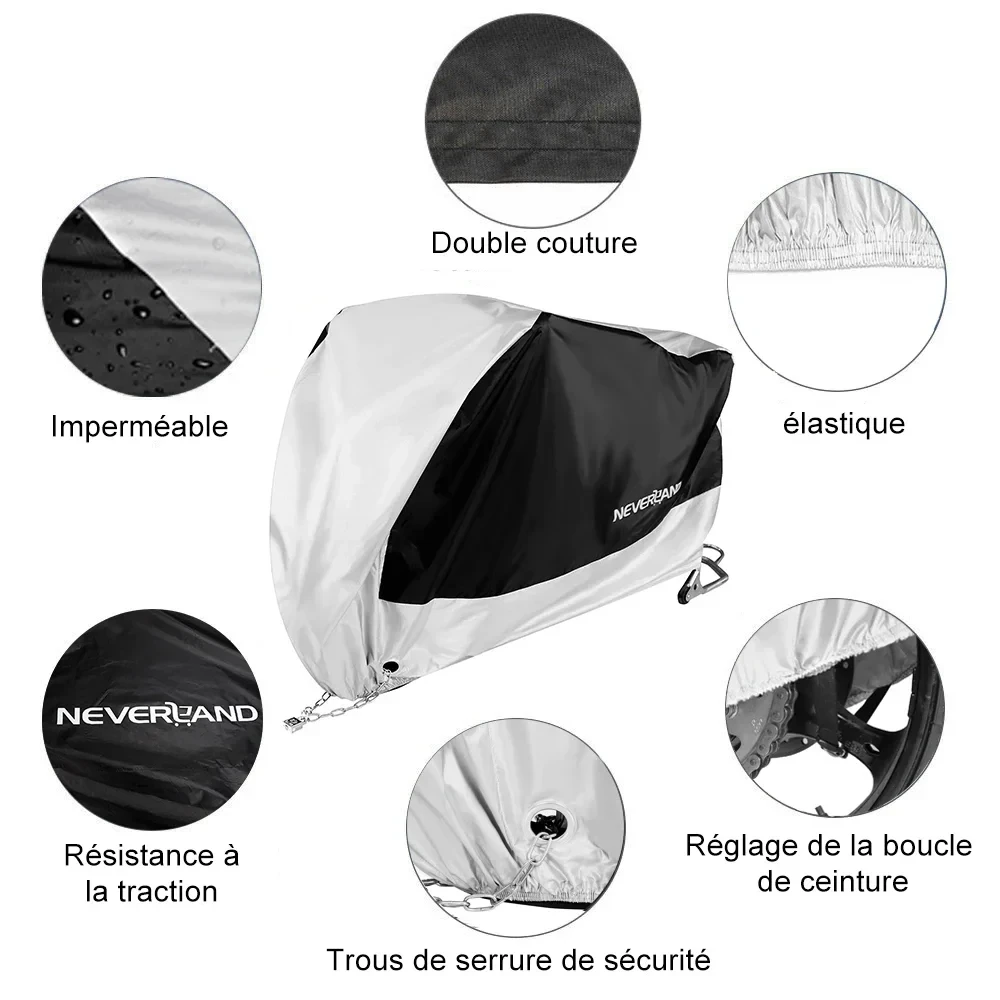 NOVSIGHT Motorhoezen Zwart Zilver Waterdichte Motoren Scooter Crossmotor Stof Regen Sneeuw UV Protector Cover Indoor Kap