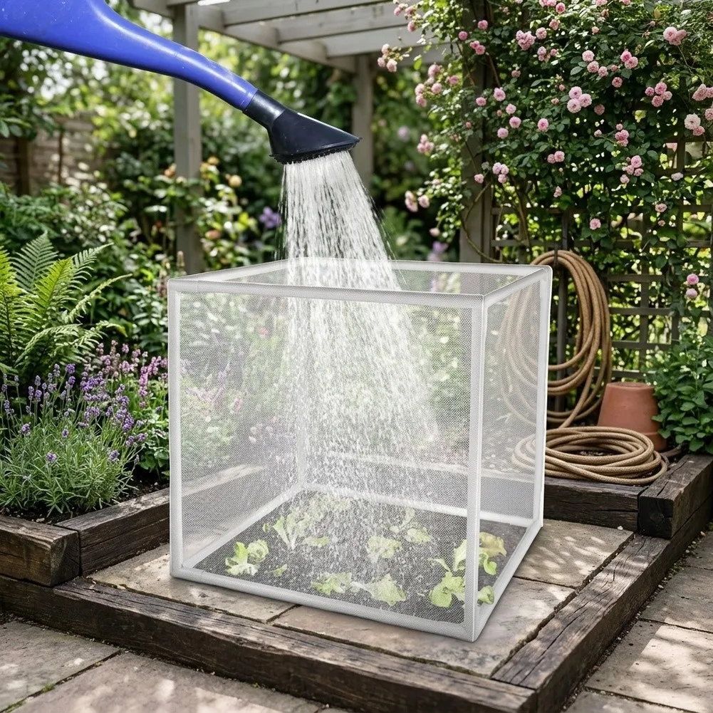 40x40x40cm Square Plant Cloche with Mesh Cover for Outdoor Use PVC Tube Frame Plant Protector for Roses and Lilies