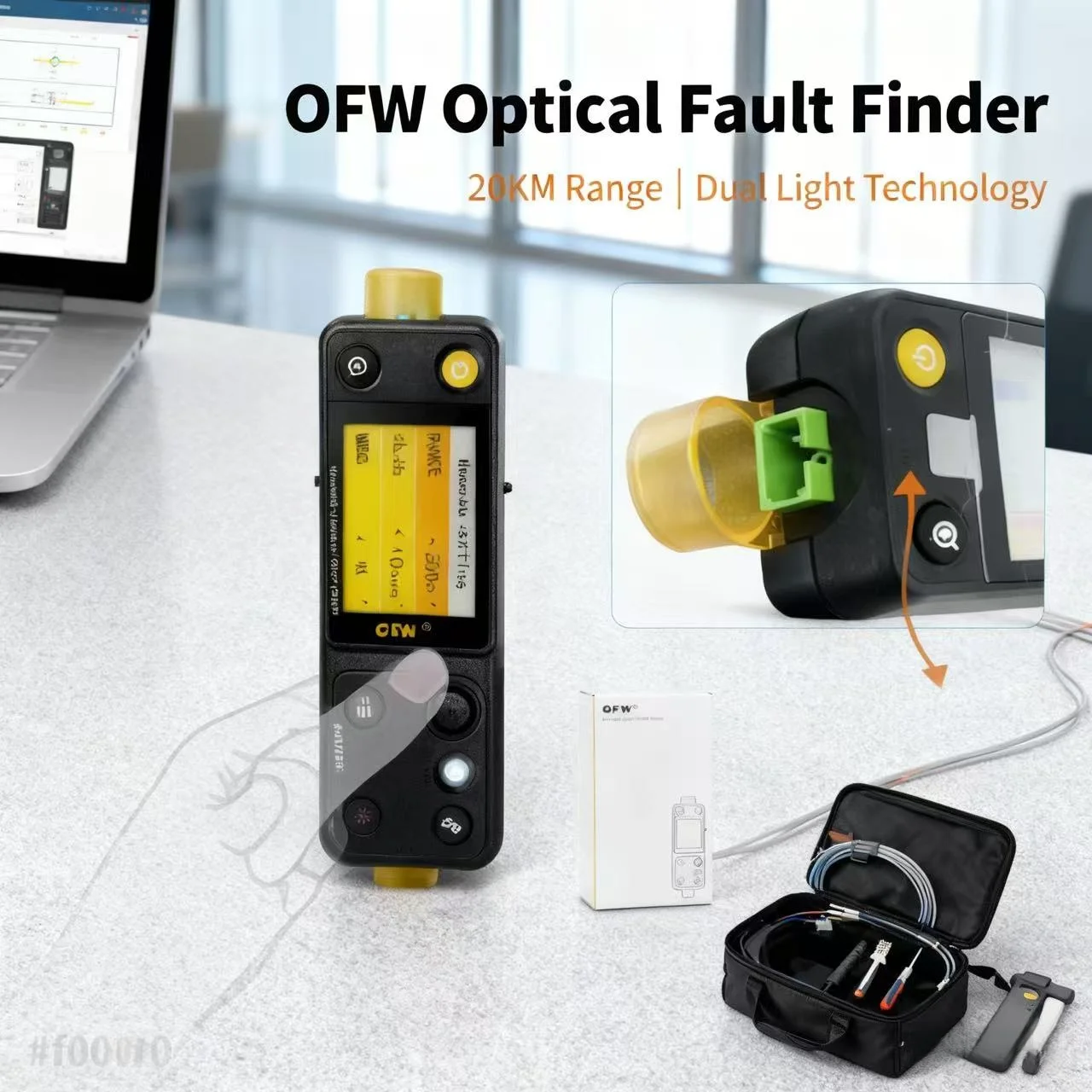 OFW Mini OTDR 20KM Riflettometro ottico dominio del tempo con maniglia Localizzatore visivo di guasti Localizzatore di guasti ottici Tester del punto di interruzione FWV-100