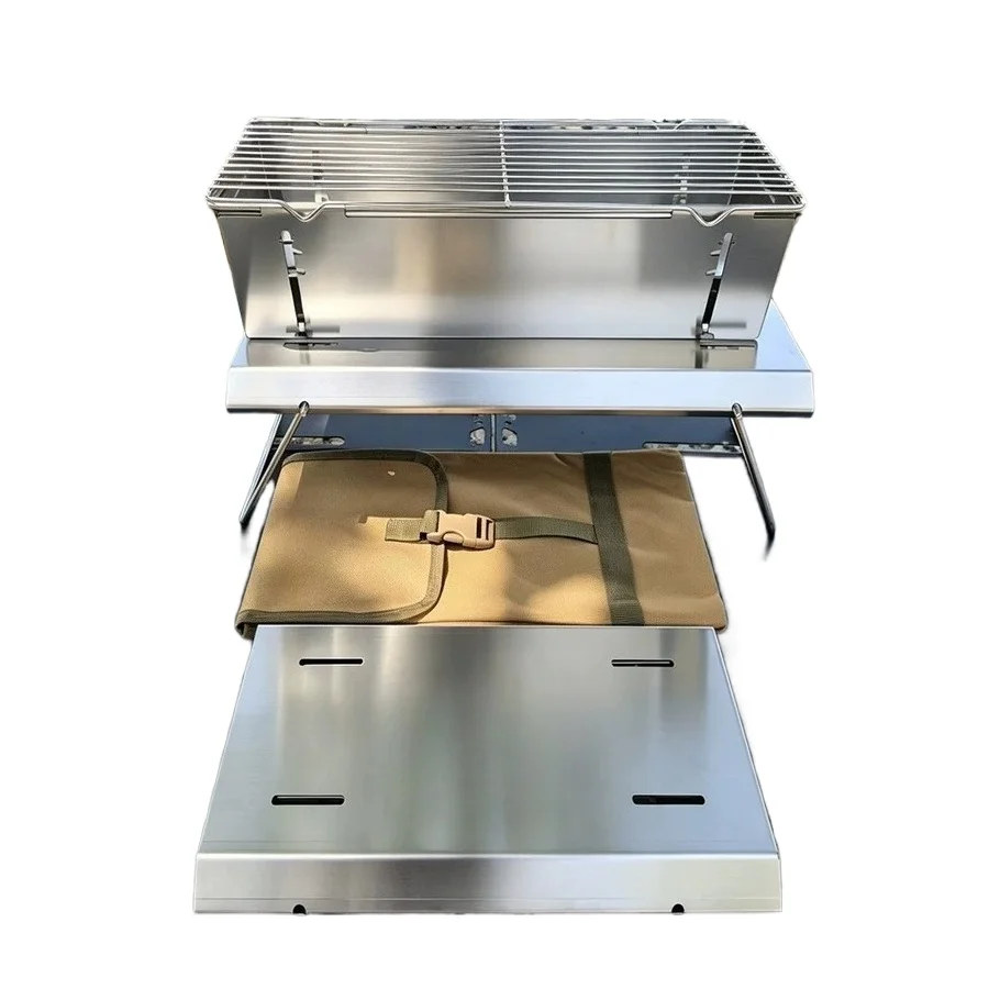 Set Stainless steel folding barbecue grill 1 second open and close household outdoor carbon grill barbecue grill ultra-thin stor