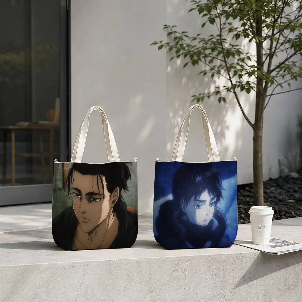 Attack on Titan Eren Yeager Anime Tote Bag for Women Reusable Shopping Tote Bag Zippered Shoulder Bags Print