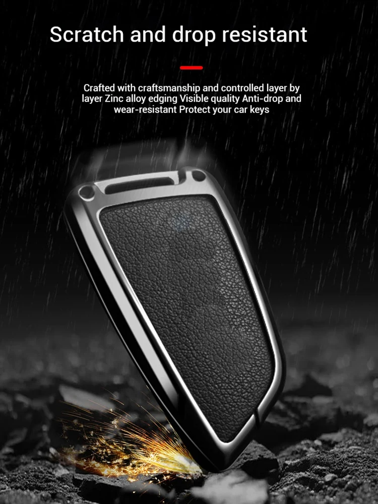 Metal Leather Car Key Case Cover For BMW 218i 220i 740i 760i 5-Series G60 X1 X2 X5 X6 X7 iX1 iX2 iX i5 i7 G05 Holder Shell