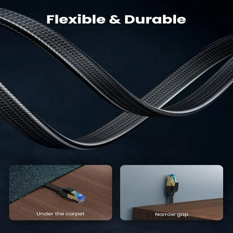 كابل إيثرنت UNTES Cat 8 Cat6، سلك شبكة مضفر عالي السرعة 40 جيجابت في الثانية 2000 ميجا هرتز Cat8 RJ45 كابلات LAN داخلية شديدة التحمل