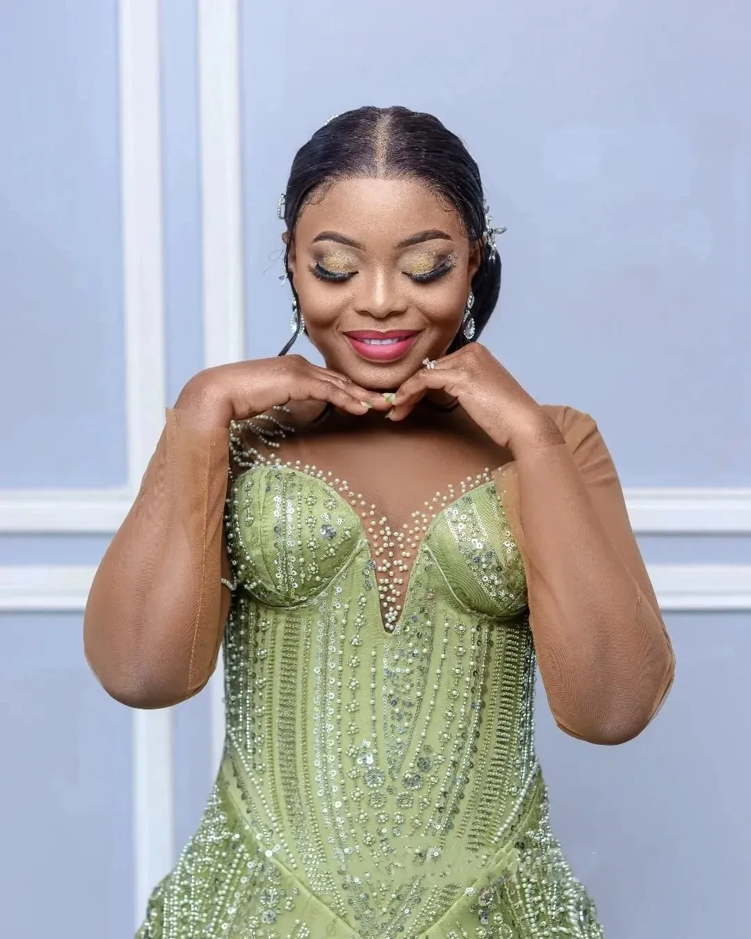 فاخر حورية البحر الدانتيل حبة التطريز حزب مساء اللباس مثير الخامس الرقبة مناسبة رسمية الاستقبال الثاني الكرة اللباس مخصص #4