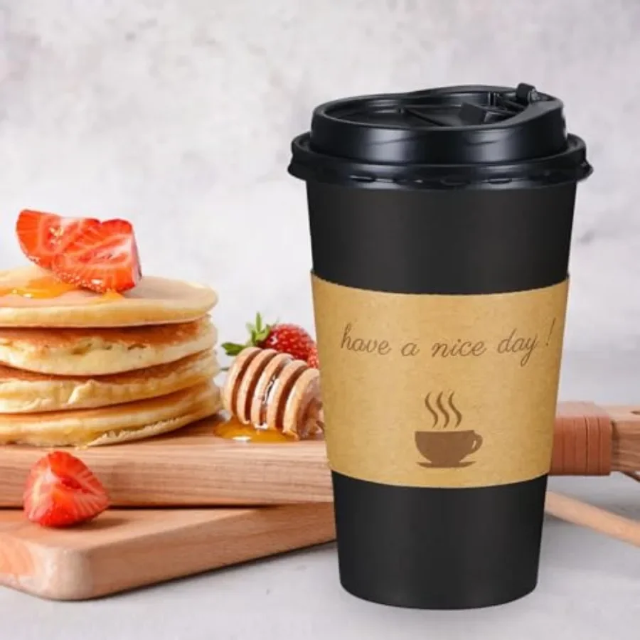 500 Pack 16 oz Disposable To Go Paper Coffee Cups with Lid for Cafe Travel and Home Use Hot Insulated Cups with Lids Stir Stick view 5