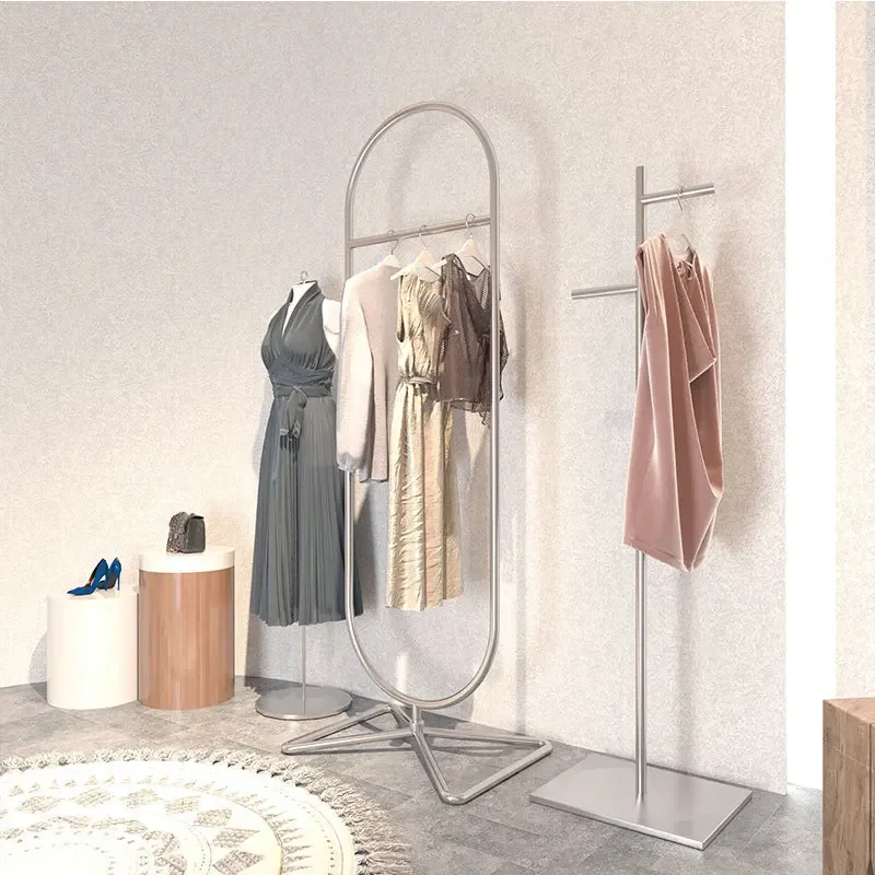 Clothing store display rack Stainless steel positive hanging floor rack Women's clothing store display rack Floor-to-ceiling