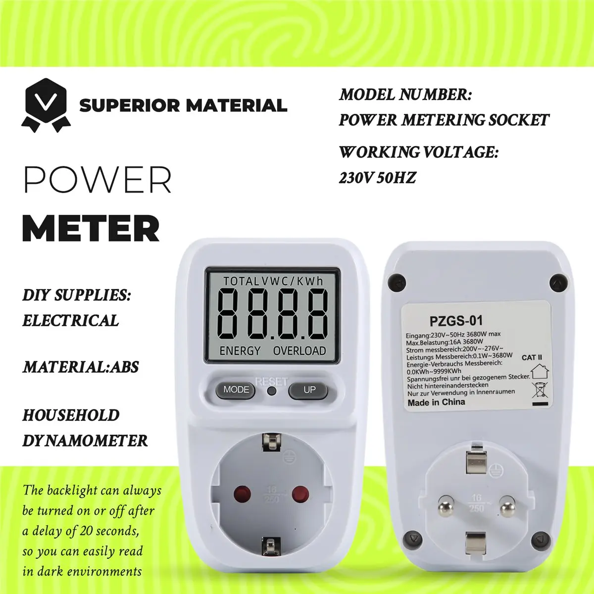 SDFC Electricity Power Meter Wattmeter LCD Meter Socket Electric Tester Measuring Outlet Power Analyzer EU Plug